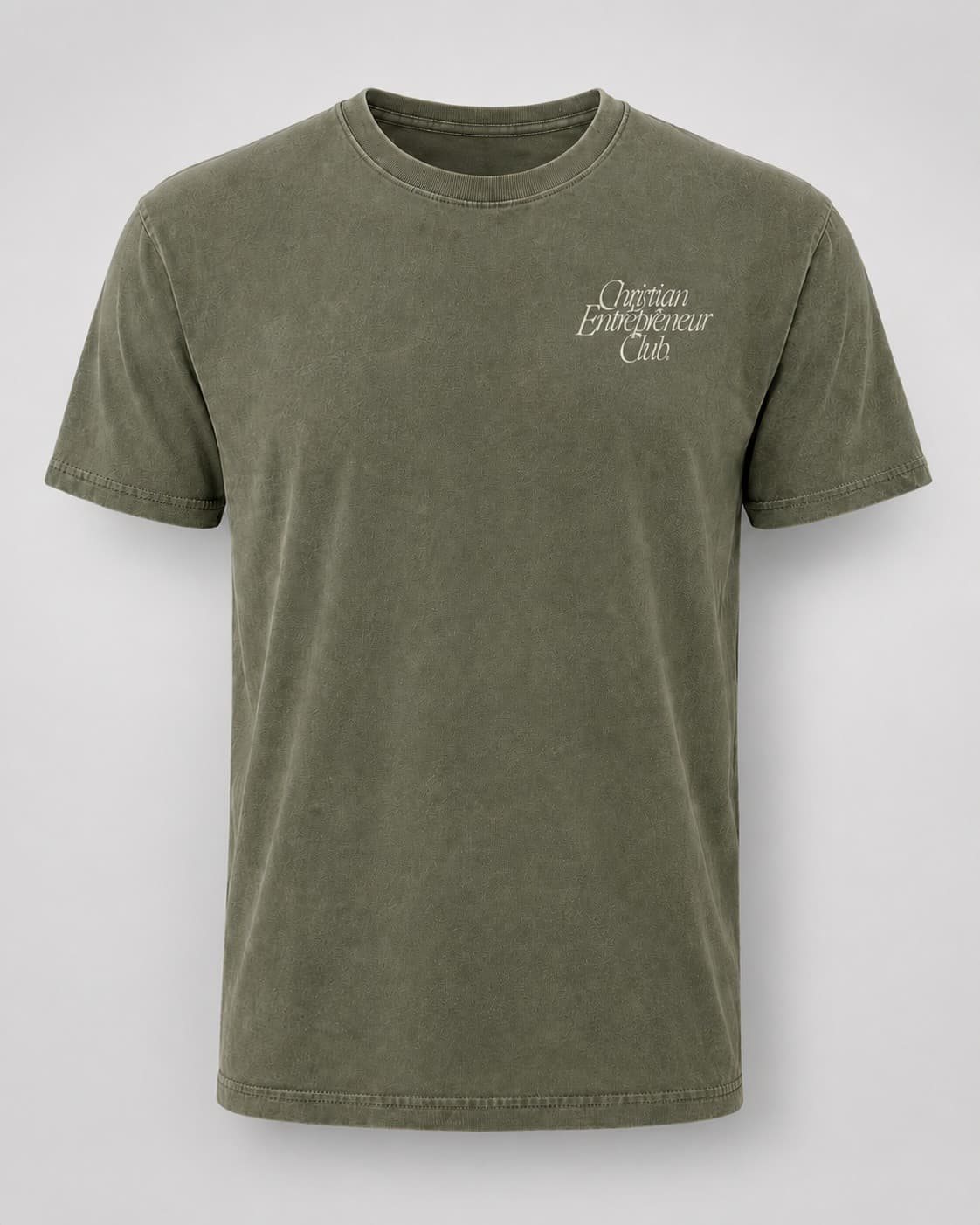 Script Stone Wash Tee in Moss Stone, front view